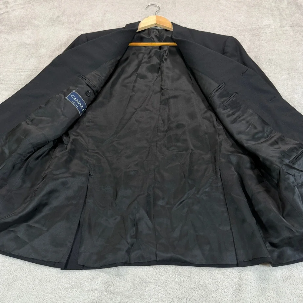 Vintage Canali Mens 42S Black Pure Wool 3-Button Blazer Sport Coat Made in Italy